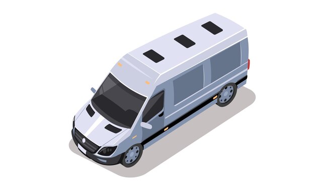 Vector vista isométrica del automóvil autobús de color blanco plateado transporte de entrega logística del vehículo elemento para carretera ciudad calle urbana automóvil 3d con sombra aislada sobre fondo blanco ilustración de vector plano