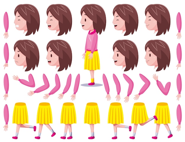 Vista izquierda Conjunto de creación de personajes de linda chica