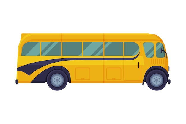 Vista lateral del autobús escolar retro Concepto de regreso a la escuela Estudiantes Vehículo de transporte Ilustración vectorial plana