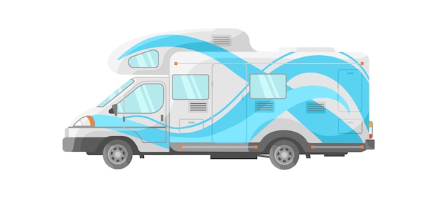 Vista lateral de la autocaravana. Caravana de autocaravana vr, ilustración de vector de marca de maqueta