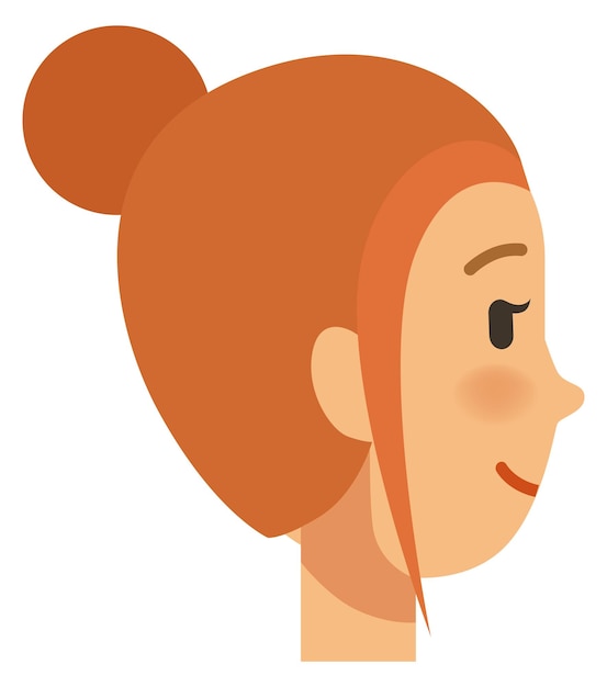 Vector vista lateral de la cabeza de dibujos animados de niña de pelo rojo