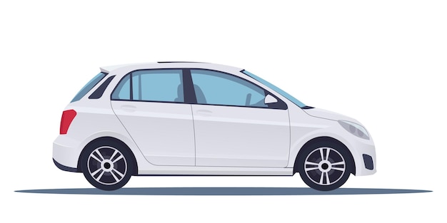 Vista lateral de un coche blanco en un simple fondo Ilustración vectorial