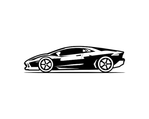 vista lateral del coche deportivo vector silueta en blanco y negro