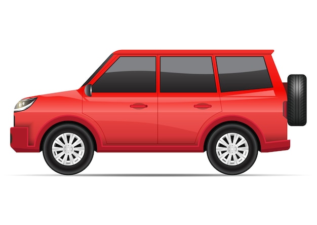 Vista lateral del coche SUV rojo realista aislado en blanco.