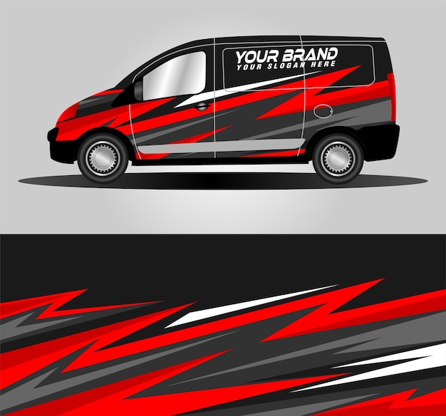 vista lateral de furgoneta envoltura de adhesivo concepto de diseño franja gráfica abstracta para diseño de marca negocio