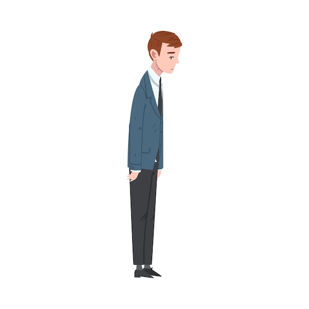 Vista lateral del hombre de negocios triste deprimido trabajador de oficina masculino infeliz personaje en traje cansado o agotado director Ilustración vectorial