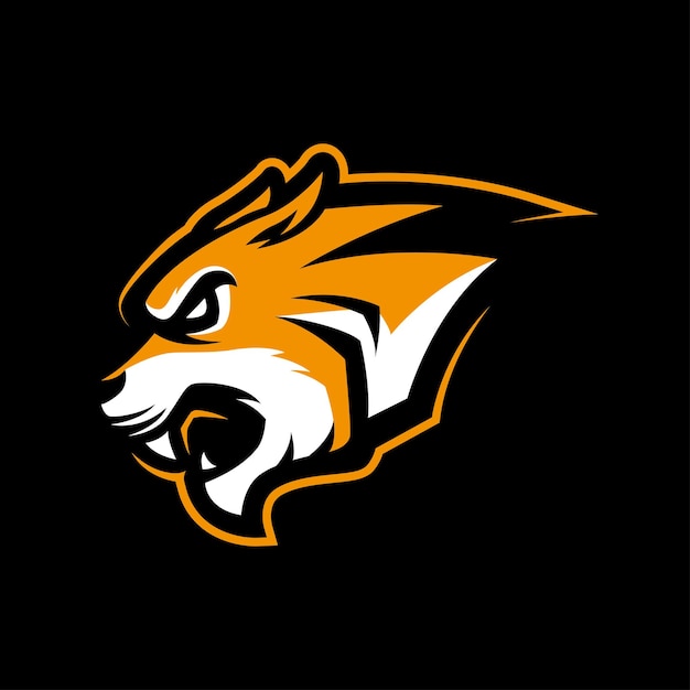 Vista lateral del logotipo deportivo de la mascota de la cabeza de tigre