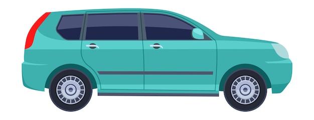 Vector vista lateral de la minivan. icono de coche verde. ilustración vectorial