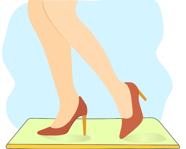 Vector vista lateral, de, mujeres, piernas, llevando, tacones altos, peeptoe, dama, zapatos