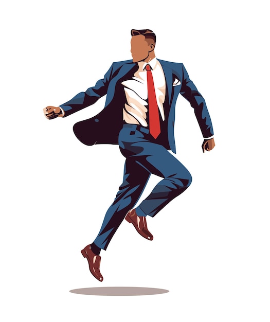 Vista lateral de una persona rica de hombre de negocios en la ilustración de vector de traje azul