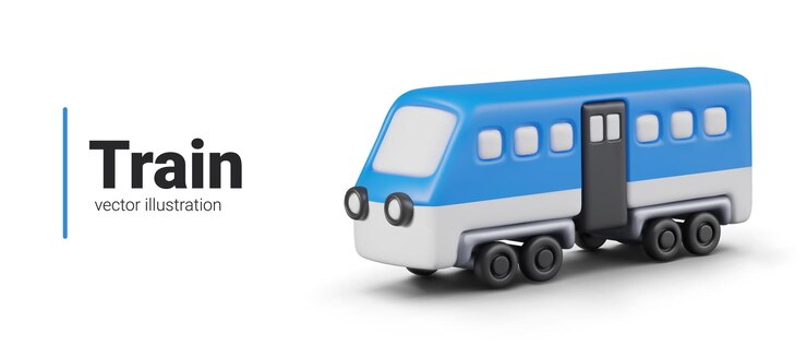 Vector vista lateral realista del tren azul imagen detallada del vehículo ferroviario transporte urbano e interurbano