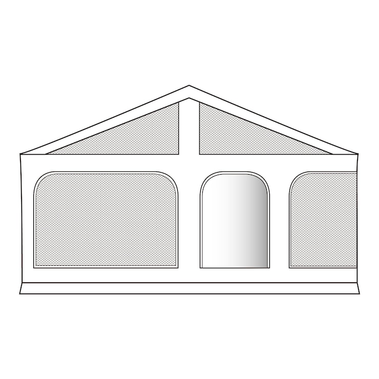 Vector vista lateral de la tienda de eventos con ventanas arqueadas