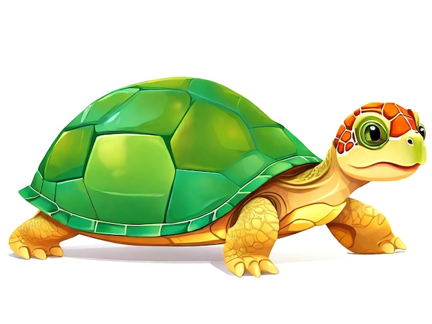 Vista lateral vectorial de una tortuga con una concha verde en estilo de dibujos animados aislado