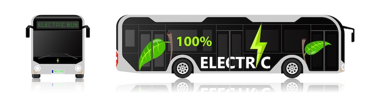 Vector vista lateral y vista frontal del autobús eléctrico