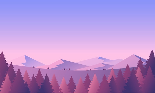 Vista de la naturaleza del bosque y las montañas de invierno