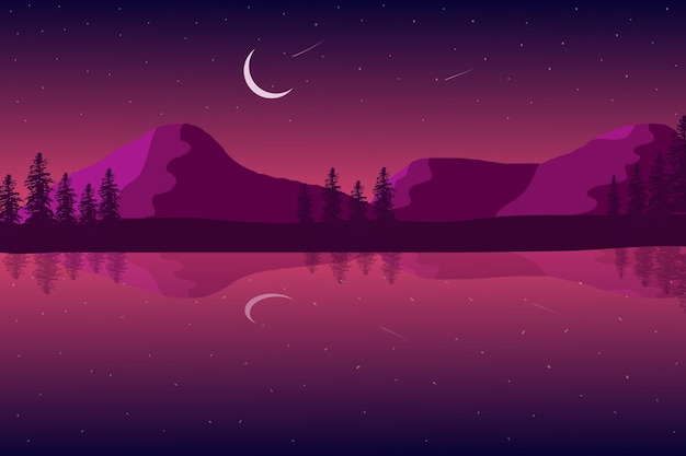 Vista nocturna del río escena de la naturaleza diseño del paisaje diseño de fondo