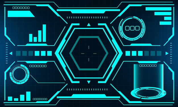 Vista de pantalla de interfaz de HUD scifi diseño azul realidad virtual vector de visualización de tecnología futurista