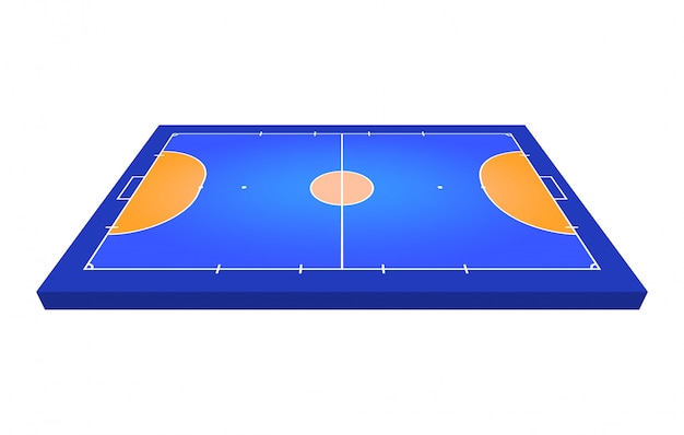 Vista en perspectiva campo de fútbol sala. contorno naranja de la ilustración de campo de fútbol sala de líneas.