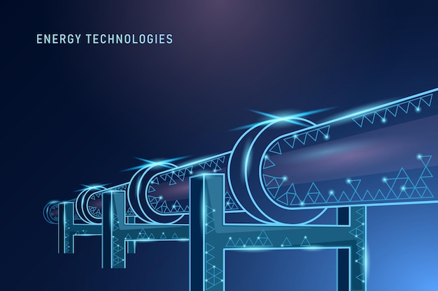 Vector vista en perspectiva del oleoducto estilo polivinílico bajo fondo azul aislado