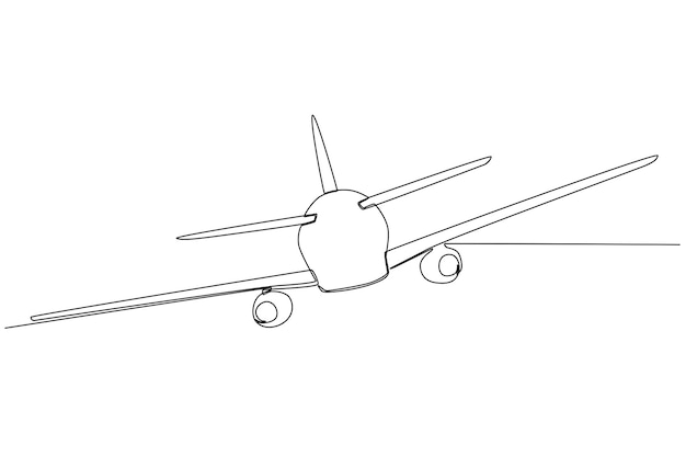 Vista posterior de un avión aterrizando Piloto y dibujo en línea del avión