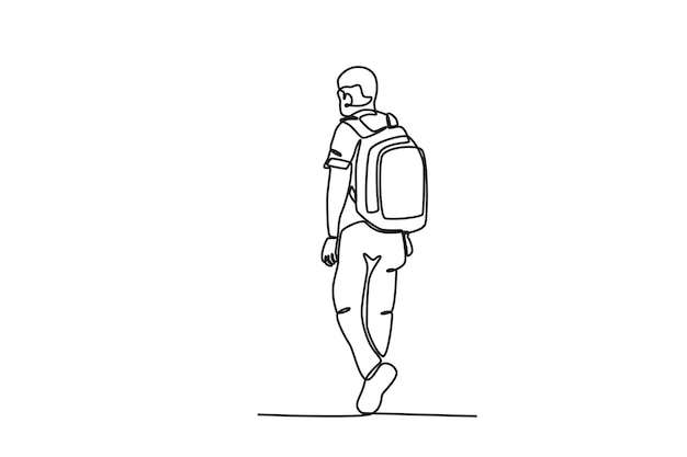 Vista posterior de un hombre que lleva una mochila Dibujo en línea del día internacional del migrante