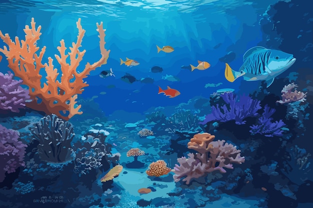 Vector vista submarina del arrecife de coral vida del ecosistema en aguas tropicales