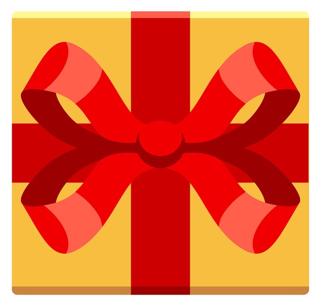 Vista superior de la caja de regalo Cinta roja de dibujos animados presente