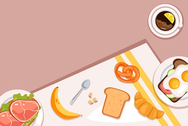 Vista superior cena delicioso concepto de mesa de desayuno ilustración de diseño gráfico plano