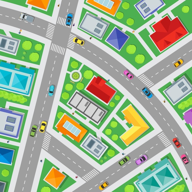 Vista Superior Ciudad Calles Mapa Fondo Tarjeta Vector
