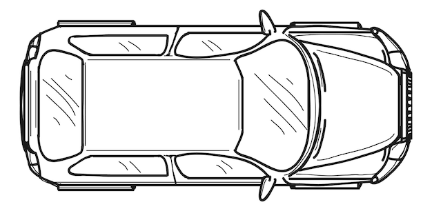 Mortal Probar parque Vista superior del coche dibujo de vehículo de línea negra aislado sobre  fondo blanco | Vector Premium