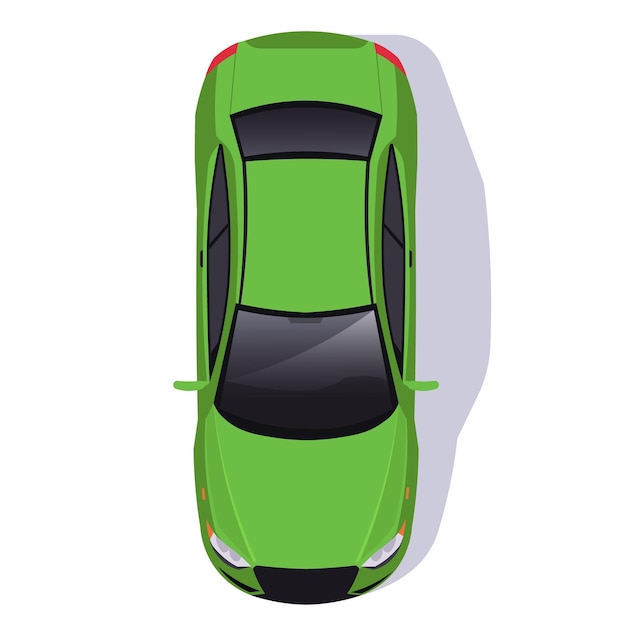 Vista superior de un coche verde en una ilustración vectorial de fondo blanco