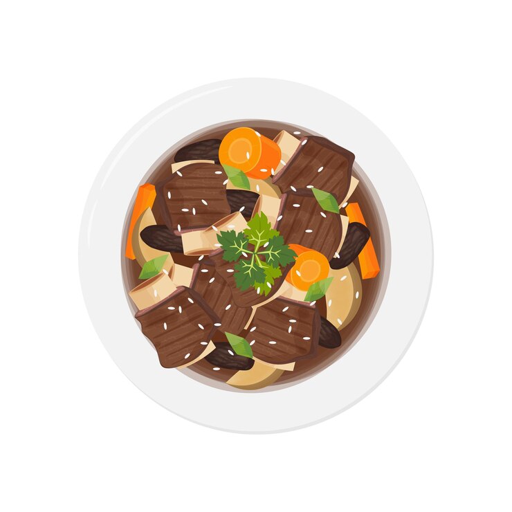 Vista superior de la comida coreana Galbi jjim Braised Short Ribs logotipo de ilustración vectorial