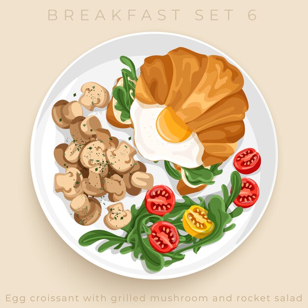Vista superior del delicioso desayuno conjunto aislado sobre fondo beige: Ilustración