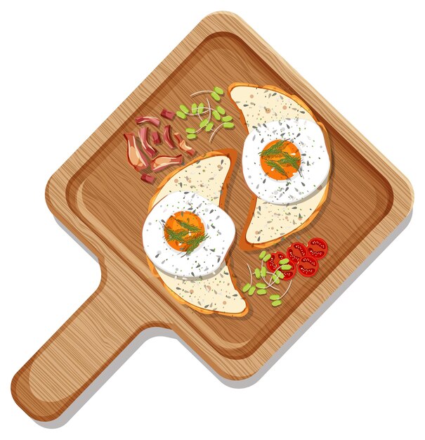 Vista superior del desayuno en un plato en estilo de dibujos animados aislado