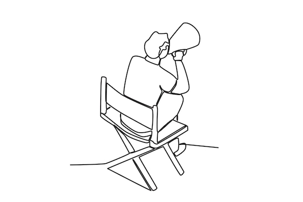 Una vista superior de un director que supervisa el rodaje Dibujo en línea del director