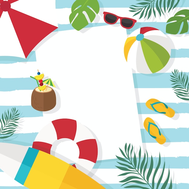 Vista superior de diseño plano de vacaciones de verano con fondo copyspace