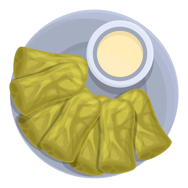 Vista superior dolma icono dibujos animados vector comida cocina cena hoja