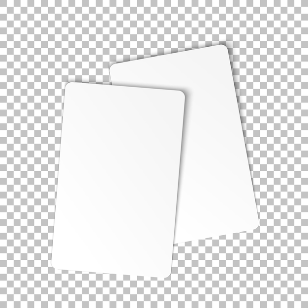 Vista superior de dos tarjetas de visita realistas en blanco en un fondo transparente