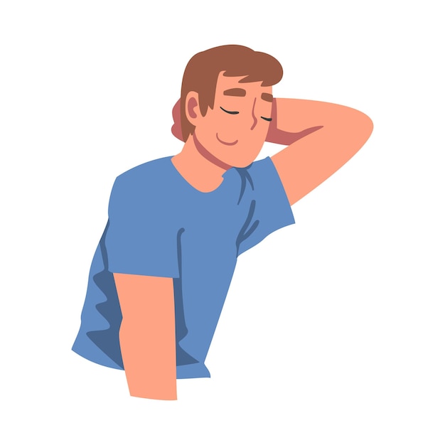 Vista superior de un joven acostado con la mano debajo de la cabeza Un hombre acostado en un fondo blanco aislado Ilustración vectorial