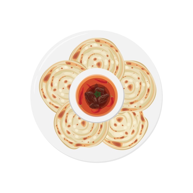 Vista superior del logotipo de la ilustración Flatbread Parotta Paratha o Canai Vector