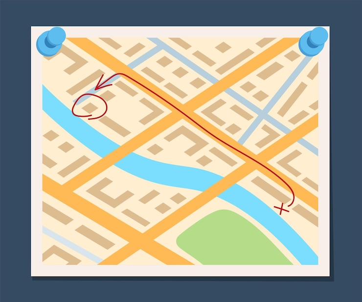 Vector vista superior del mapa de la ciudad durante el día con mapa urbano de calles y ríos mapa gps