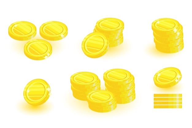 Vista superior de la moneda redonda Pilas de juego de monedas de oro Pila de dinero Moneda que cae