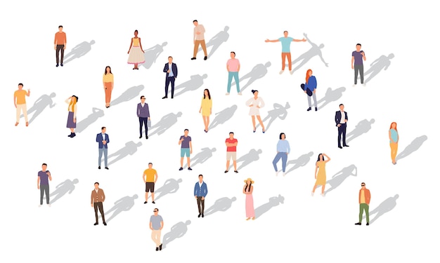vista superior de personas en estilo plano sobre vector de fondo blanco