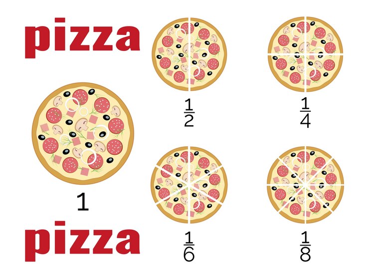 Vector vista superior de pizza vectorial cortar la pizza en trozos iguales