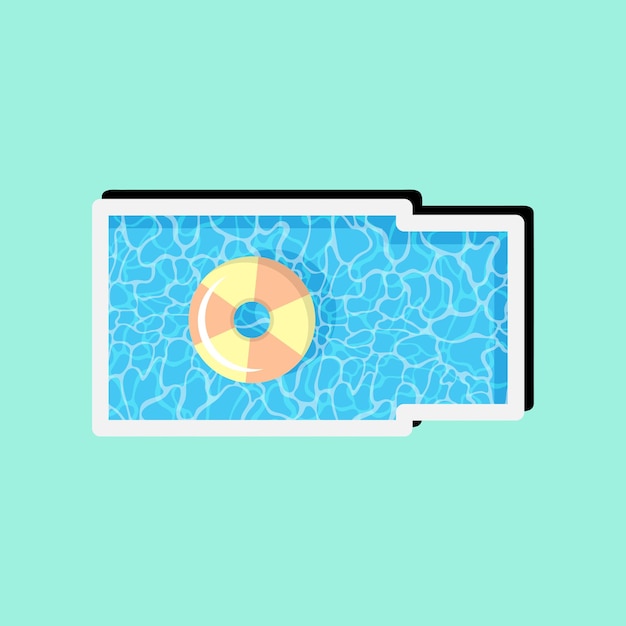 Vector vista superior plana de la piscina con ilustración de anillo de natación flotante