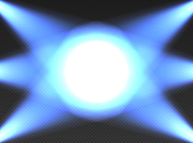 Vista superior de seis reflectores azules Luces cónicas desde abajo con bordes oscurecidos