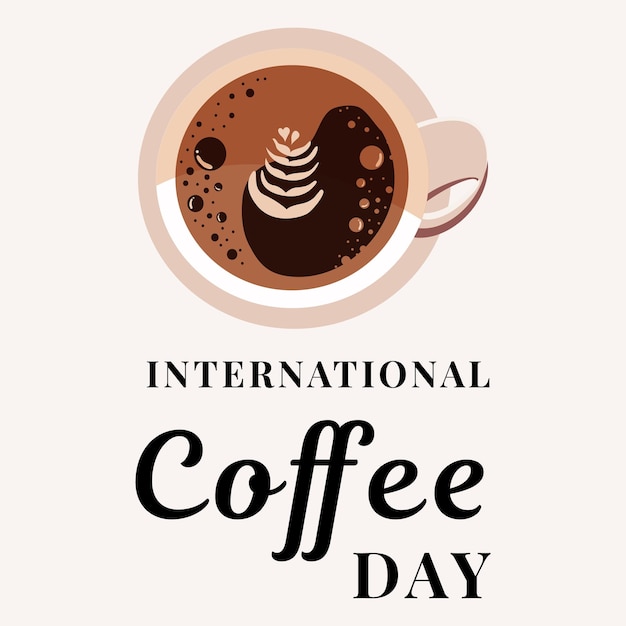 Vista superior de la taza de café capuchino del día internacional del café ilustración vectorial