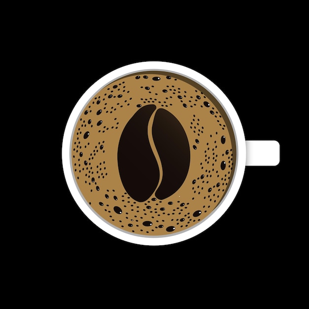 Vista superior de una taza de café con espuma en la forma del símbolo creativo del grano de café Icono de espresso fresco