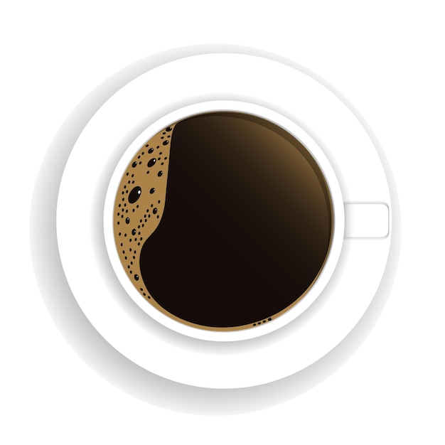 Vista superior de una taza de café con espuma en la forma del símbolo creativo del ícono Yin Yang Fresh espresso