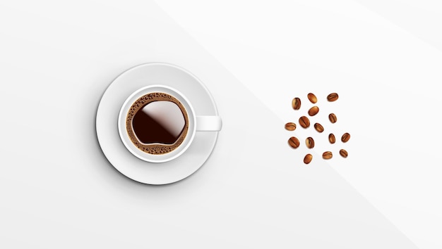 Vista superior de la taza de café con leche realista